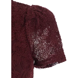 Bordeaux Long dress with floral embroidery and flared skirt in Tech Fabric stretch for women