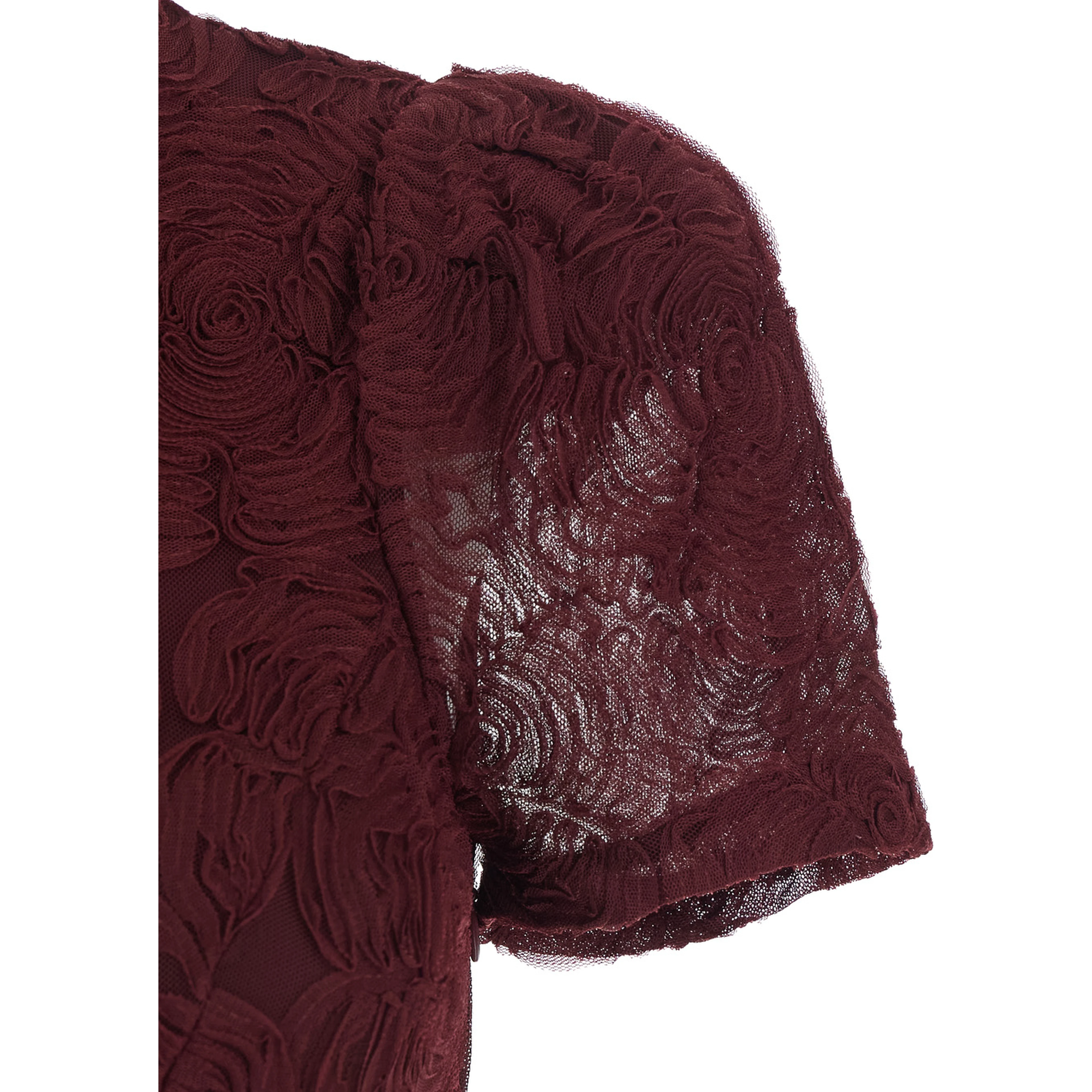 Bordeaux Long dress with floral embroidery and flared skirt in Tech Fabric stretch for women