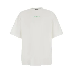 White Crew-Neck T-Shirt with Logo Lettering on Front and Back in Cotton for Men