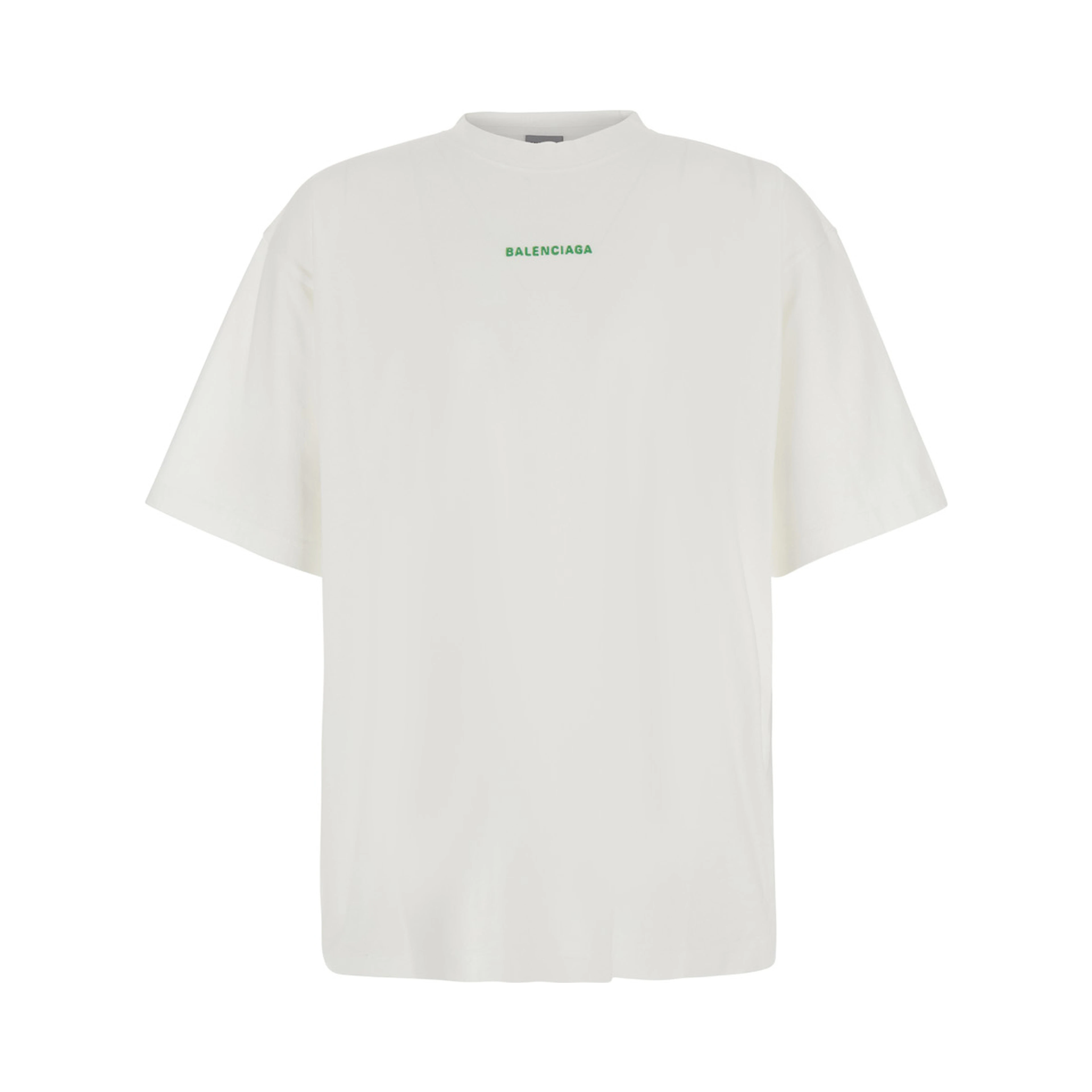 White Crew-Neck T-Shirt with Logo Lettering on Front and Back in Cotton for Men