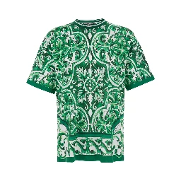 green T-shirt with all-over Maiolica print in cotton for men