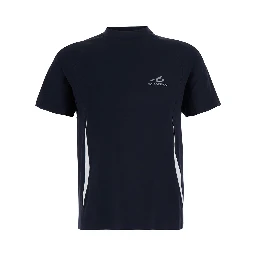 Black Crew Neck T-Shirt with Logo Lettering on Front and Back in Tech Fabric Stretch for Men