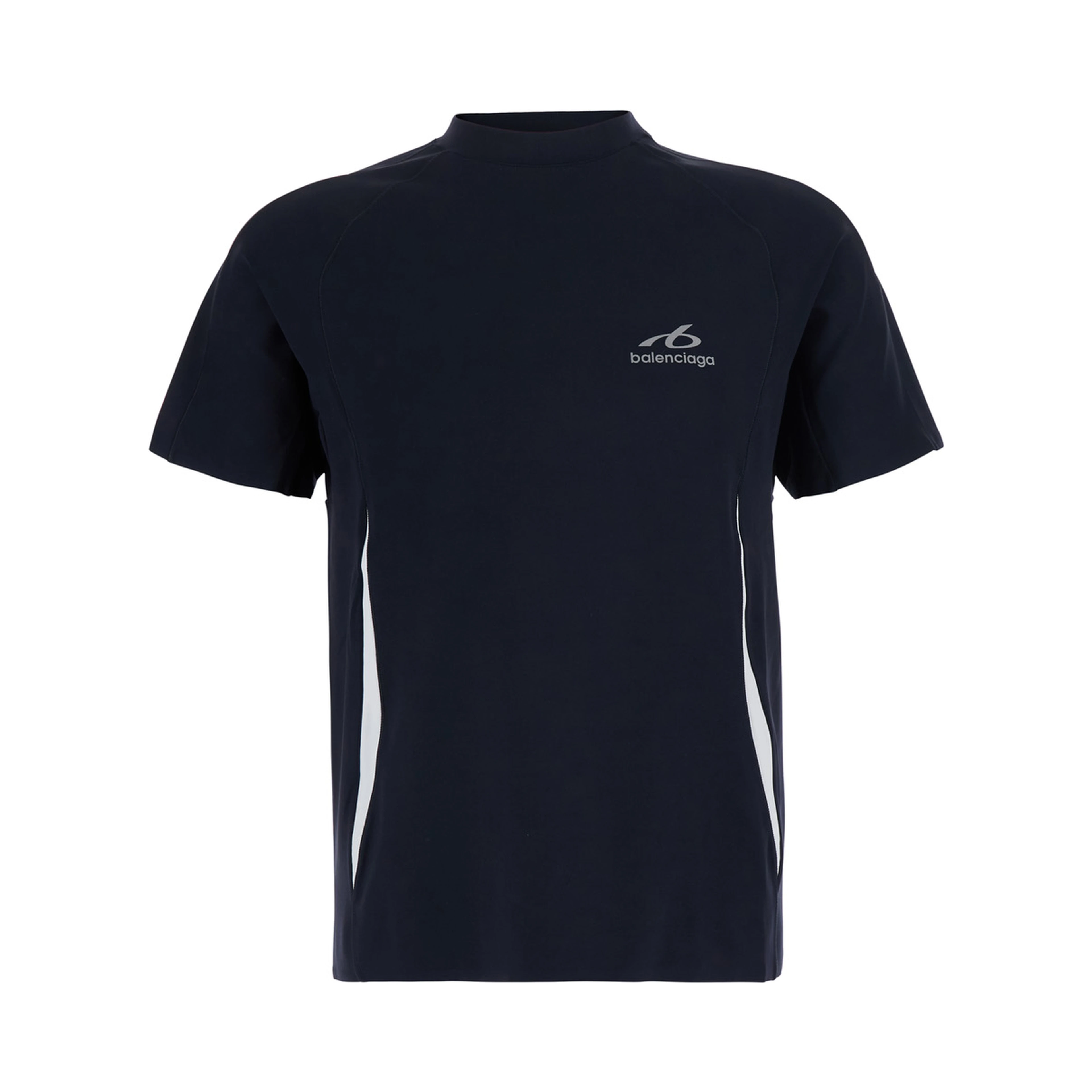 Black Crew Neck T-Shirt with Logo Lettering on Front and Back in Tech Fabric Stretch for Men