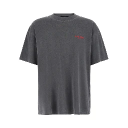 Faded Black T-Shirt with Logo on the Front and Maxi Logo on the Back in Cotton for Men