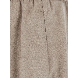 beige Skirt with elasticated waistband and drawstring in flannel for women