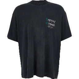 Black Crew neck T-shirt with logo detail on the front and maxi print on the back in cotton for men