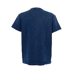 Blue Crew Neck T-Shirt with Logo Patch on the Front and Denim Effect in Cotton for Men