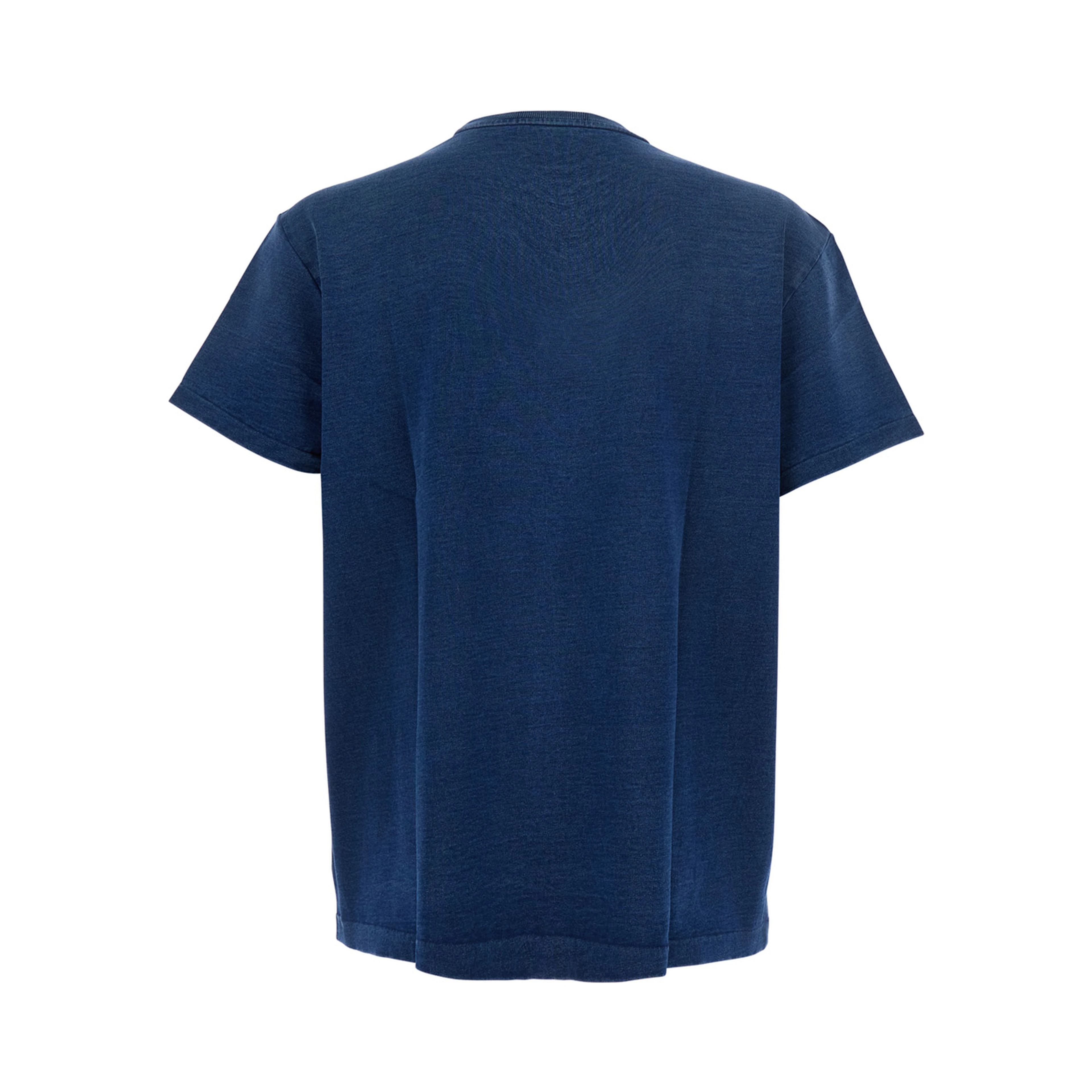 Blue Crew Neck T-Shirt with Logo Patch on the Front and Denim Effect in Cotton for Men