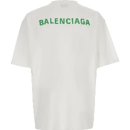 White Crew-Neck T-Shirt with Logo Lettering on Front and Back in Cotton for Men
