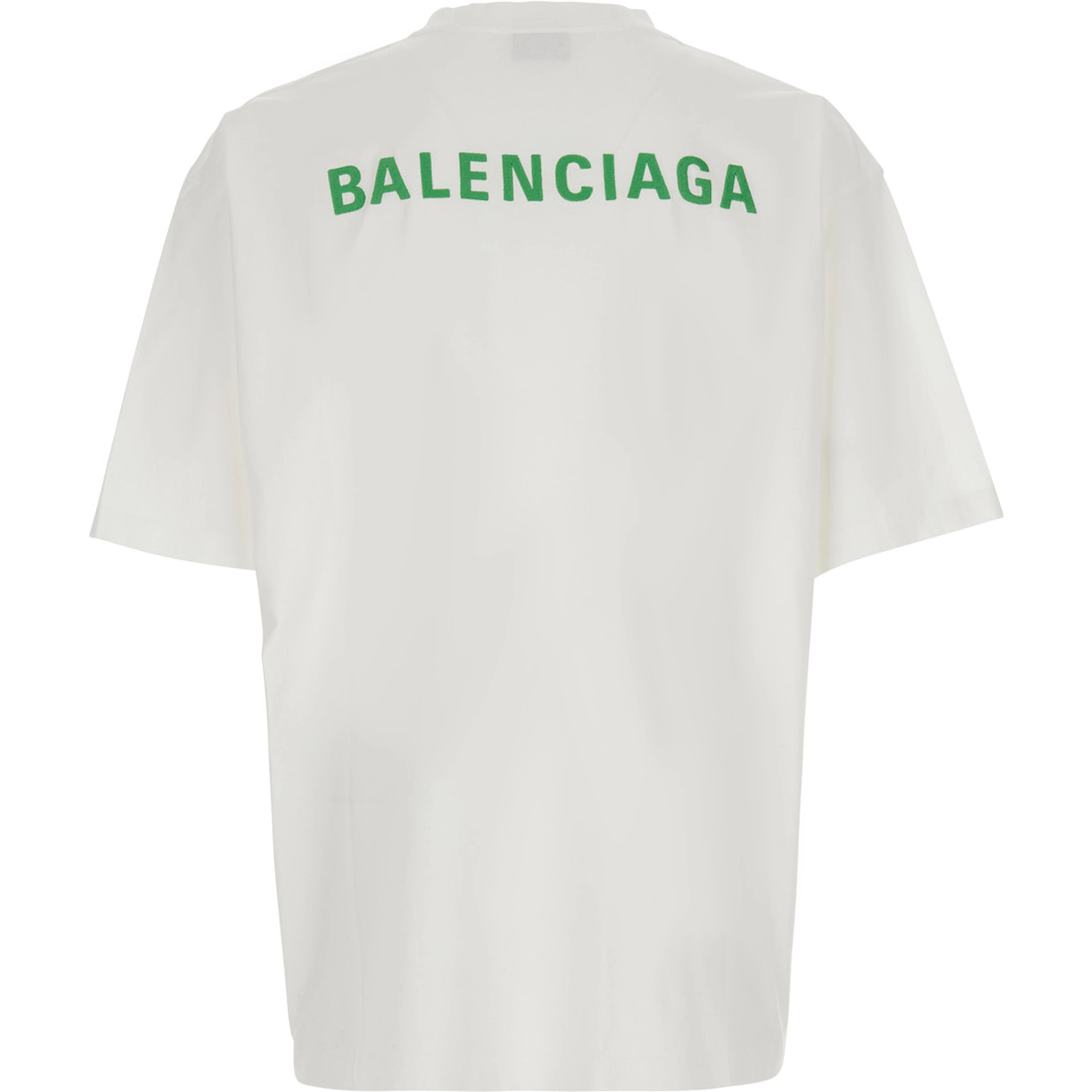 White Crew-Neck T-Shirt with Logo Lettering on Front and Back in Cotton for Men