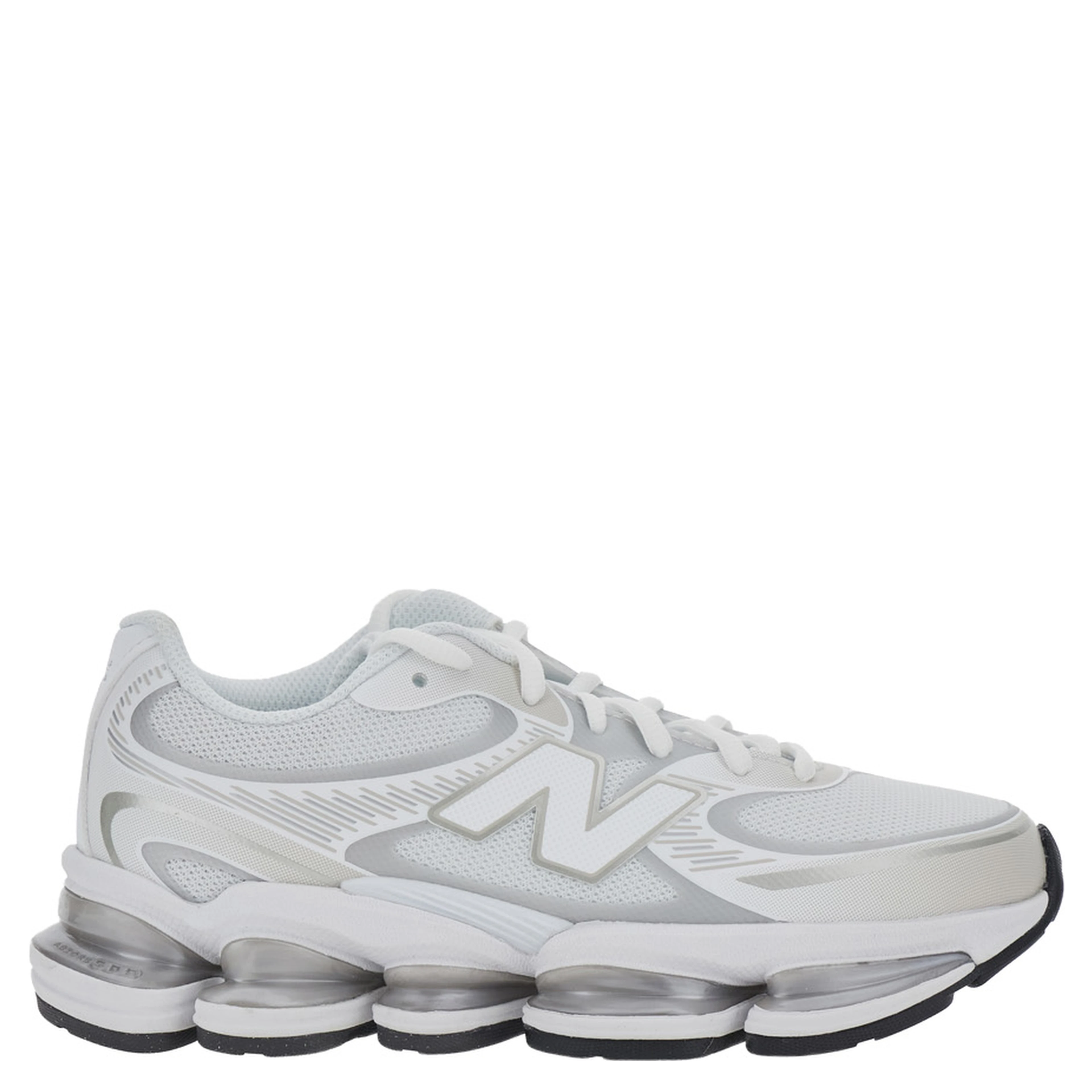 2000 White Low Top Sneakers with Logo Patch on the Side in Leather and Tech Fabric Unisex