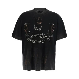 Black Crew neck T-shirt with maxi logo on the front and faded design in cotton for men