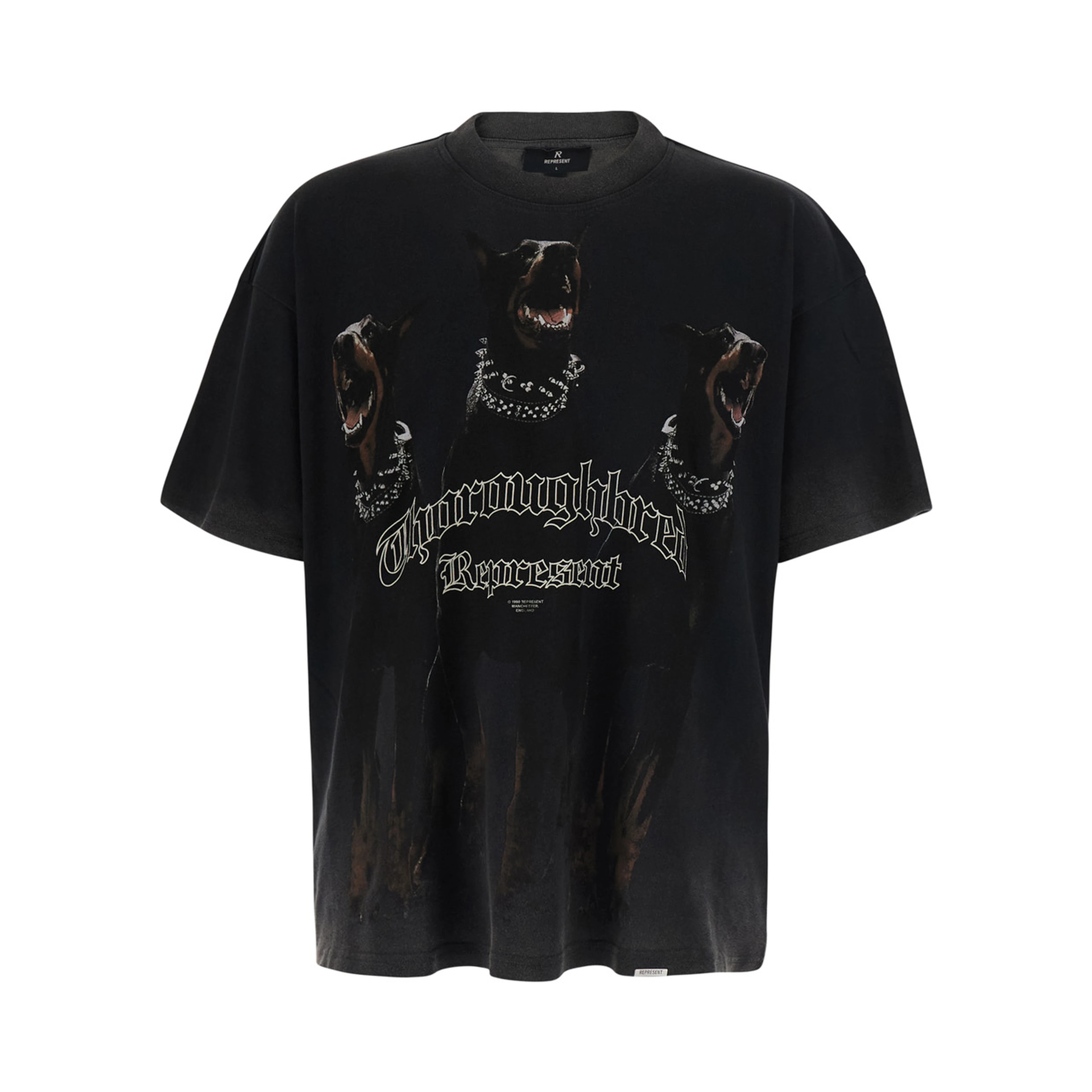 Black Crew neck T-shirt with maxi logo on the front and faded design in cotton for men