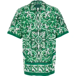green T-shirt with all-over Maiolica print in cotton for men