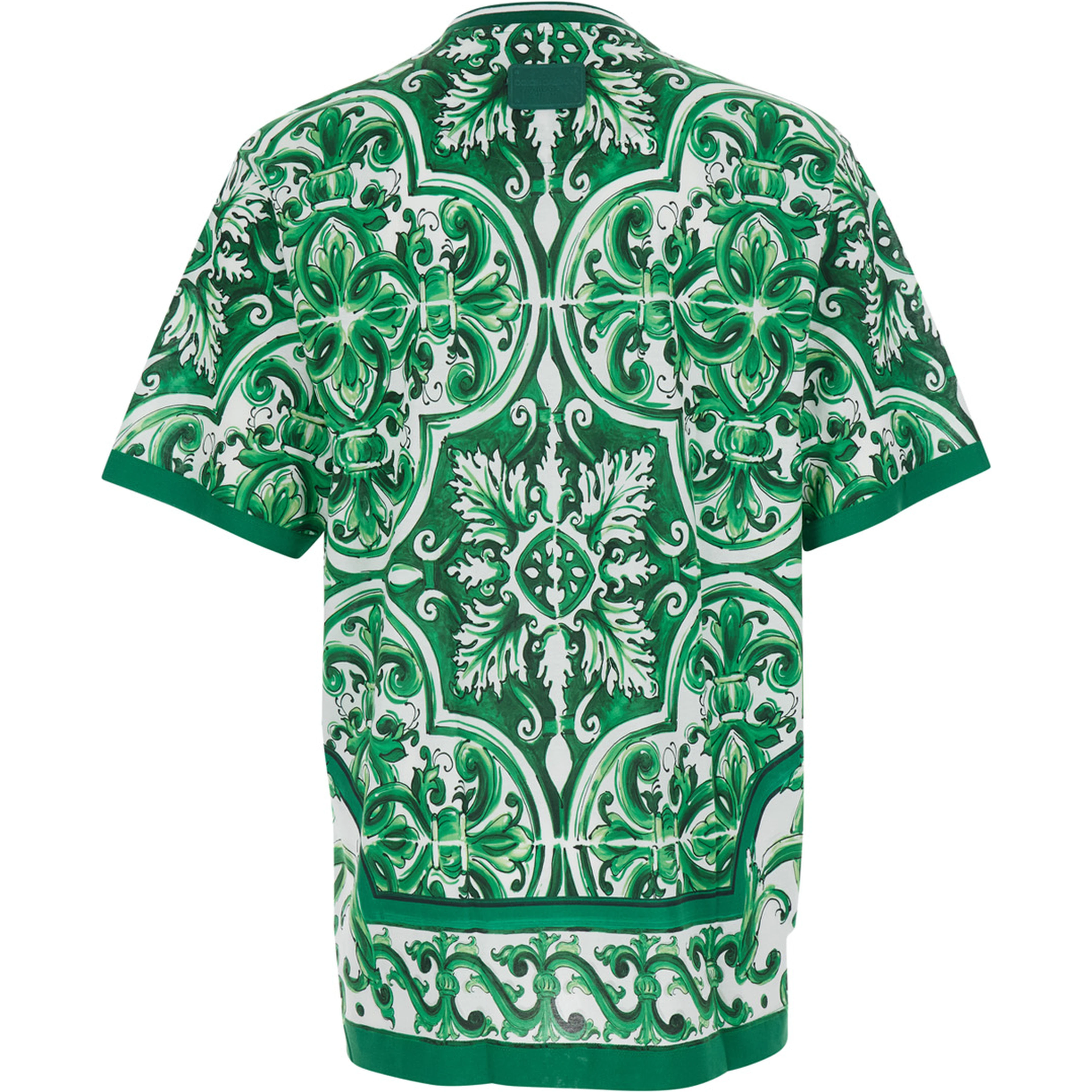 green T-shirt with all-over Maiolica print in cotton for men