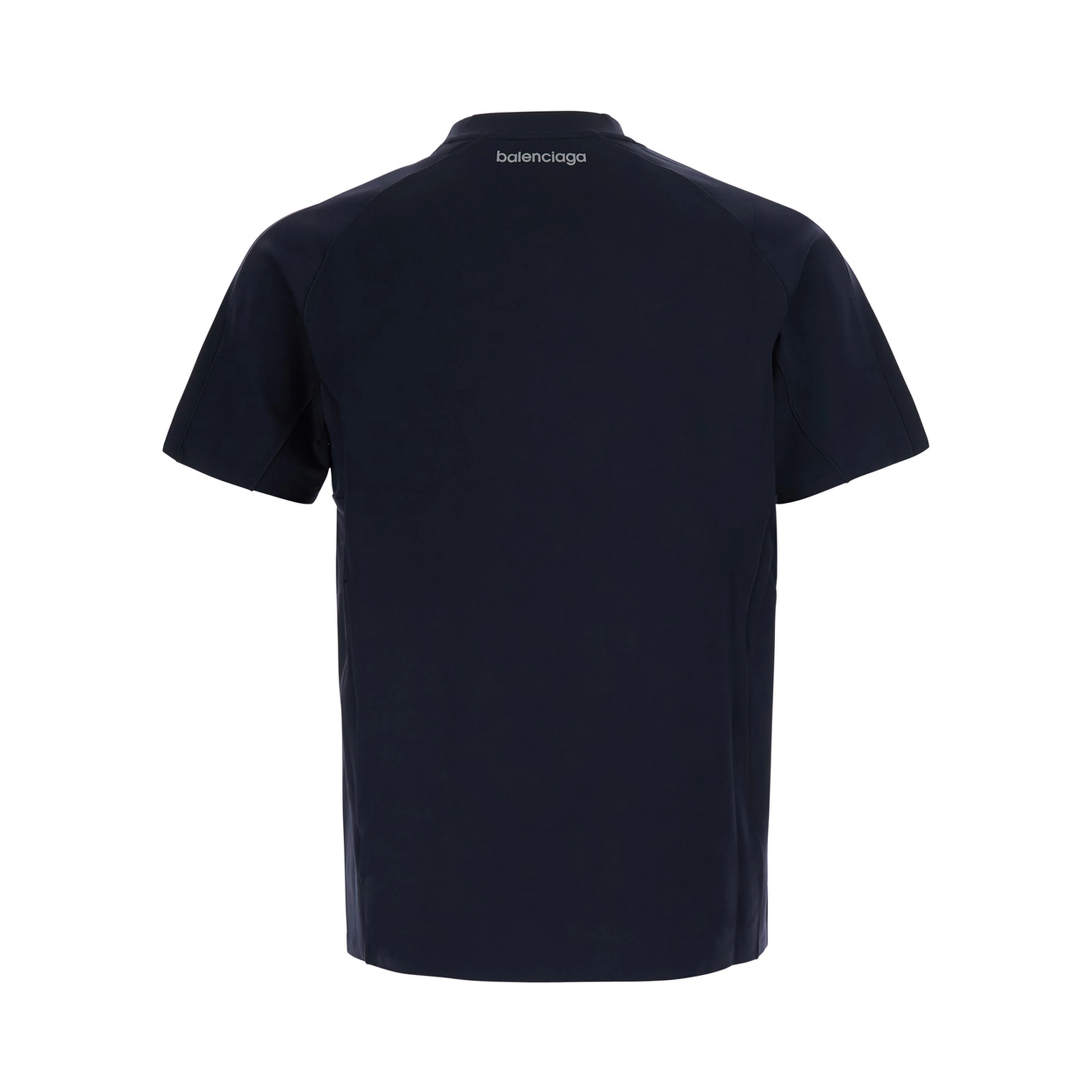 Black Crew Neck T-Shirt with Logo Lettering on Front and Back in Tech Fabric Stretch for Men