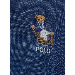 Blue Crew Neck T-Shirt with Logo Patch on the Front and Denim Effect in Cotton for Men
