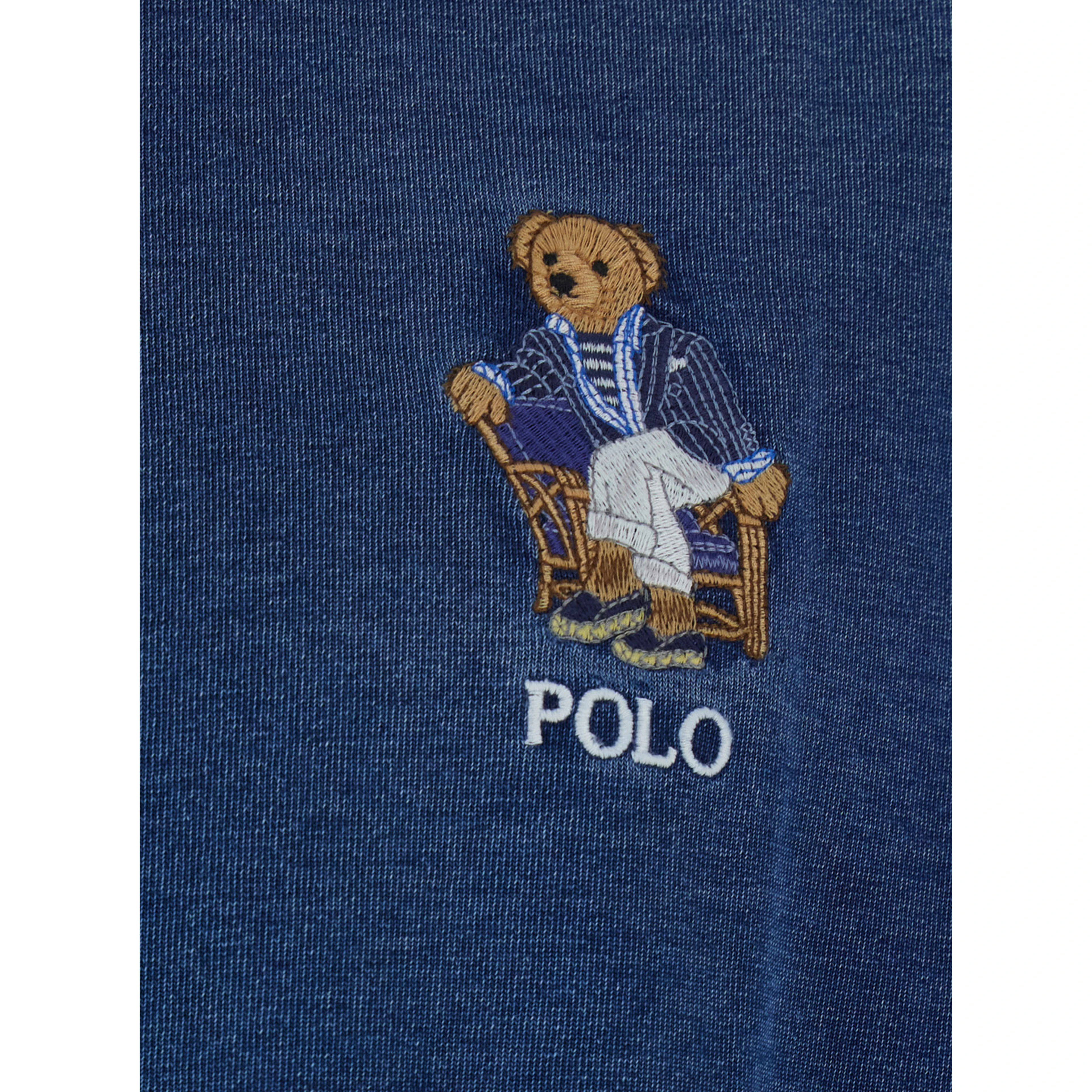 Blue Crew Neck T-Shirt with Logo Patch on the Front and Denim Effect in Cotton for Men