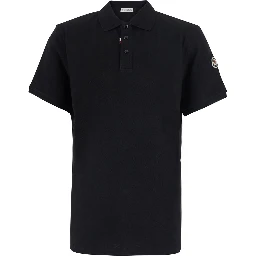 Black Polo Shirt with classic collar and logo patch on the sleeve in cotton for men