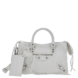Le City White Small Handbag with Adjustable and Removable Shoulder Strap in Leather for Women