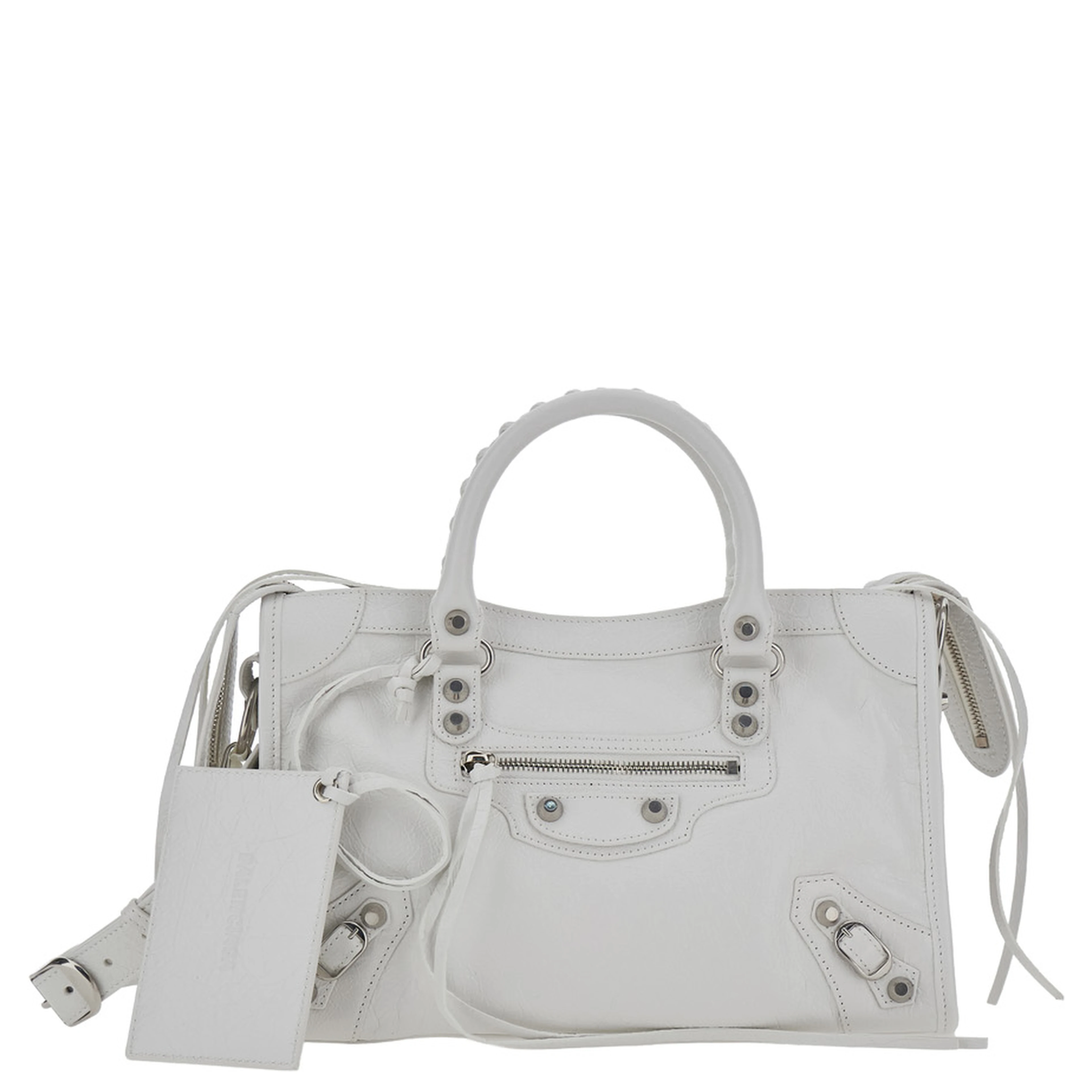 Le City White Small Handbag with Adjustable and Removable Shoulder Strap in Leather for Women