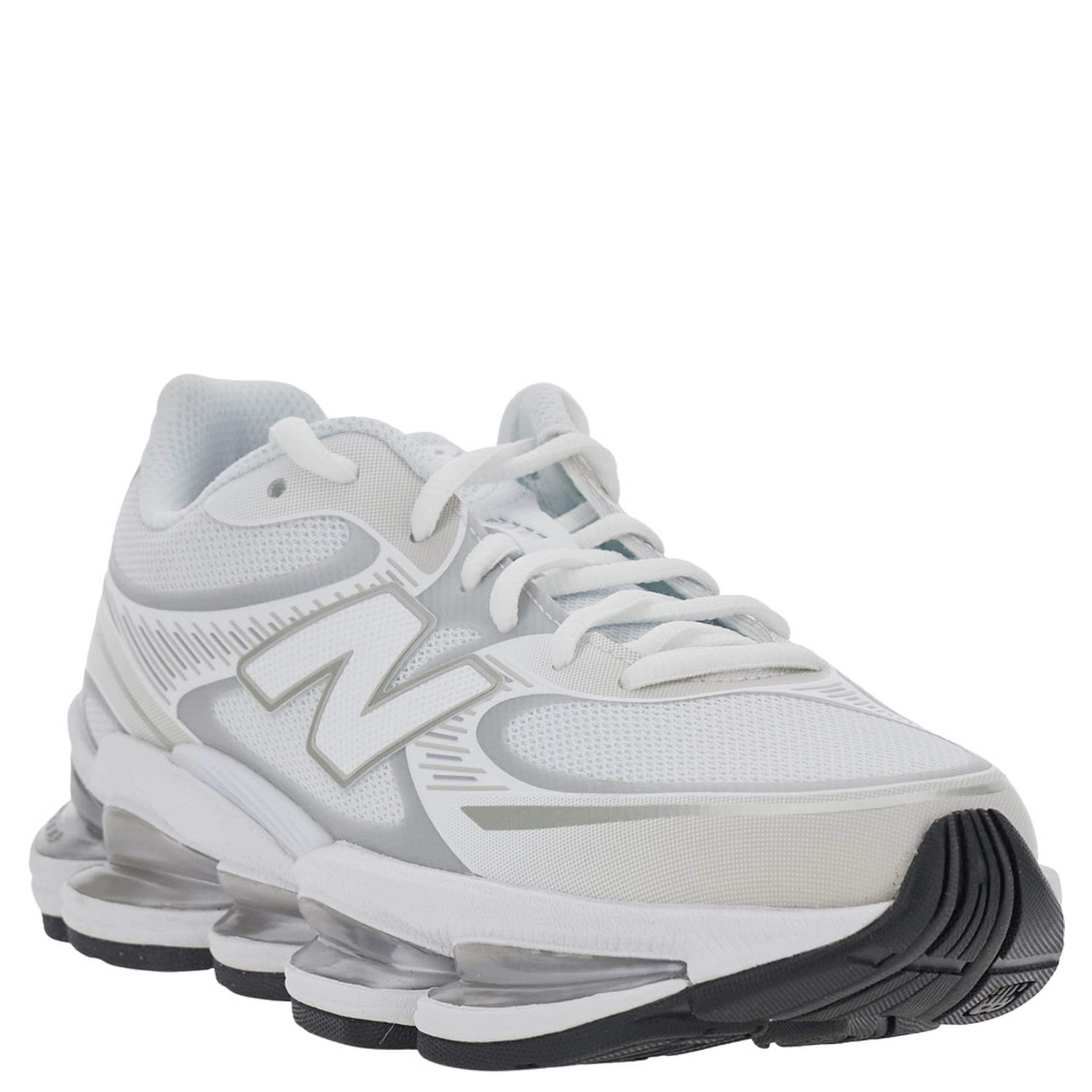 2000 White Low Top Sneakers with Logo Patch on the Side in Leather and Tech Fabric Unisex
