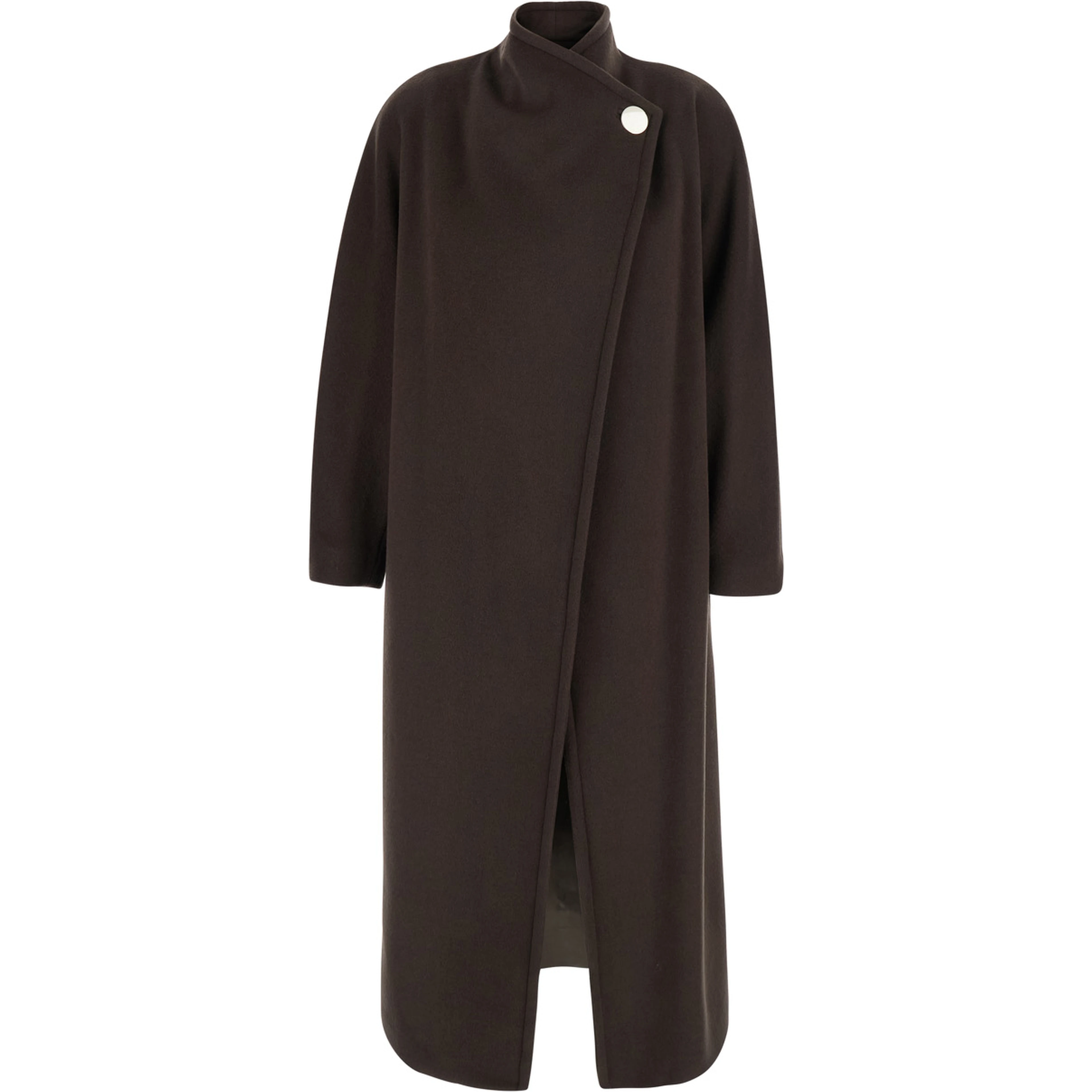 Brown Jacket with asymmetric front closure and front slit in  wool blend for women