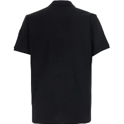 Black Polo Shirt with classic collar and logo patch on the sleeve in cotton for men