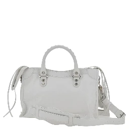 Le City White Small Handbag with Adjustable and Removable Shoulder Strap in Leather for Women