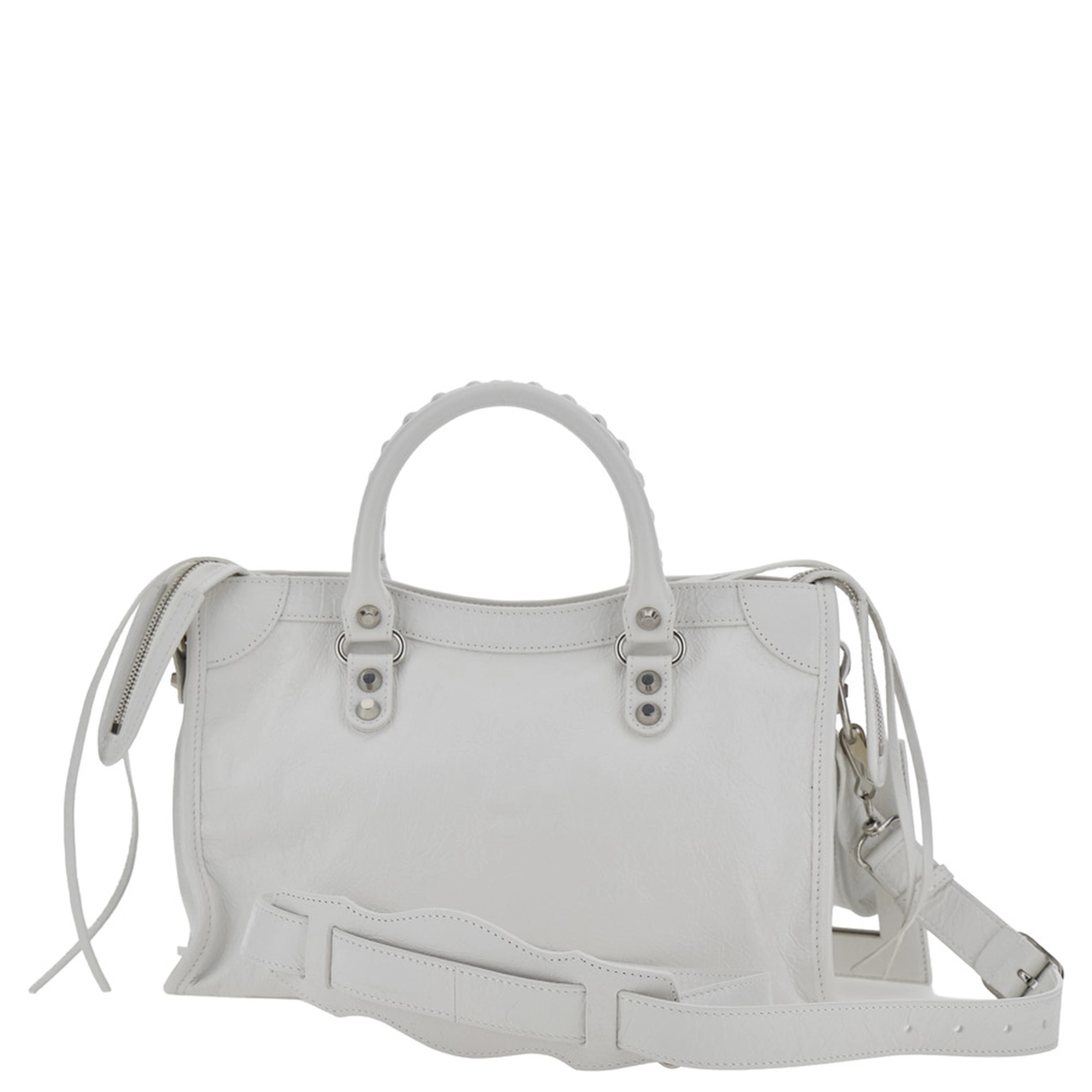 Le City White Small Handbag with Adjustable and Removable Shoulder Strap in Leather for Women
