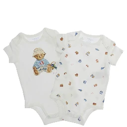 White Set of two bodysuits with round neck and prints in cotton Baby
