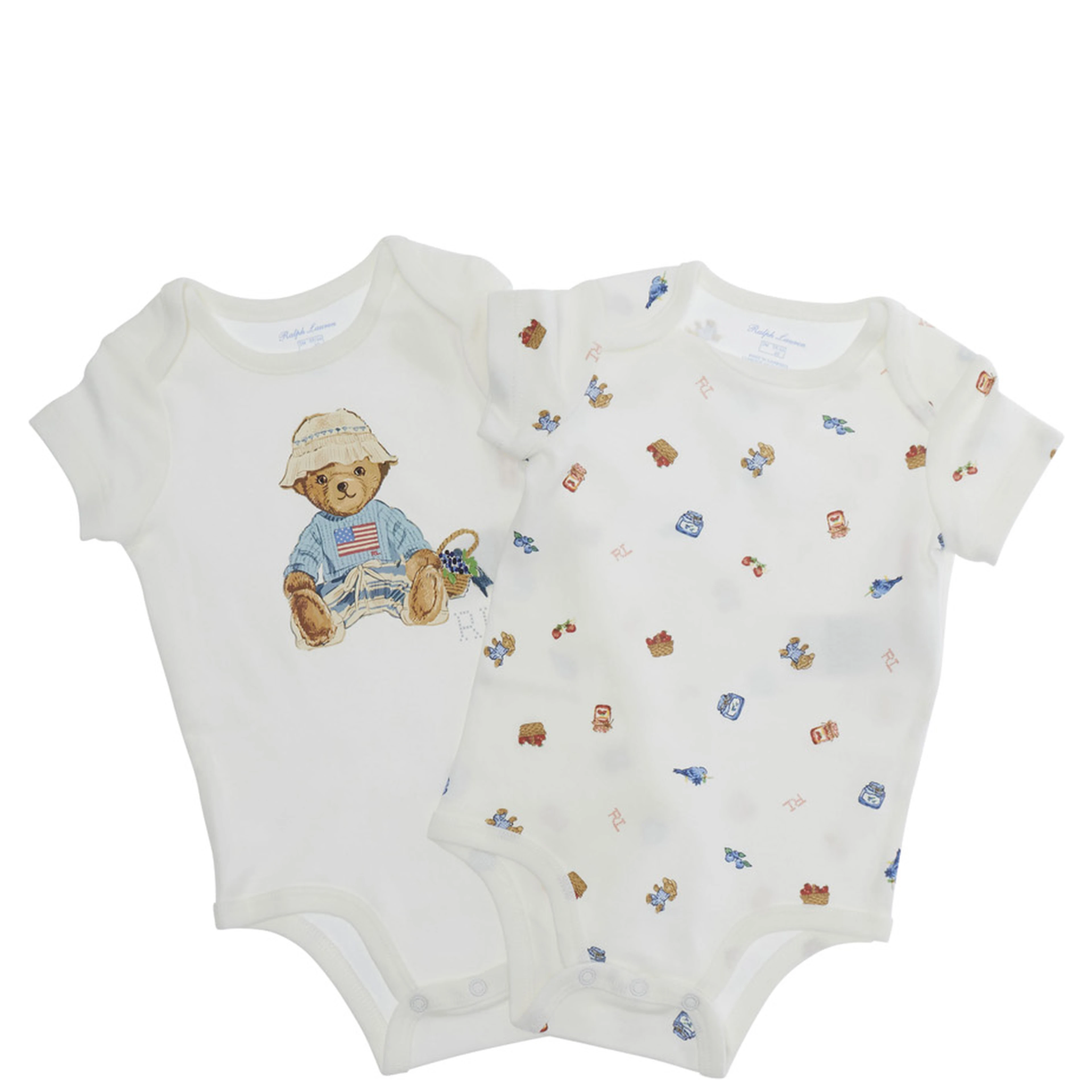 White Set of two bodysuits with round neck and prints in cotton Baby