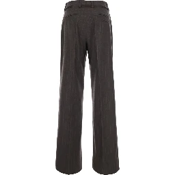 Brown Pants with belt and all-over pinstripe motif in fabric for women