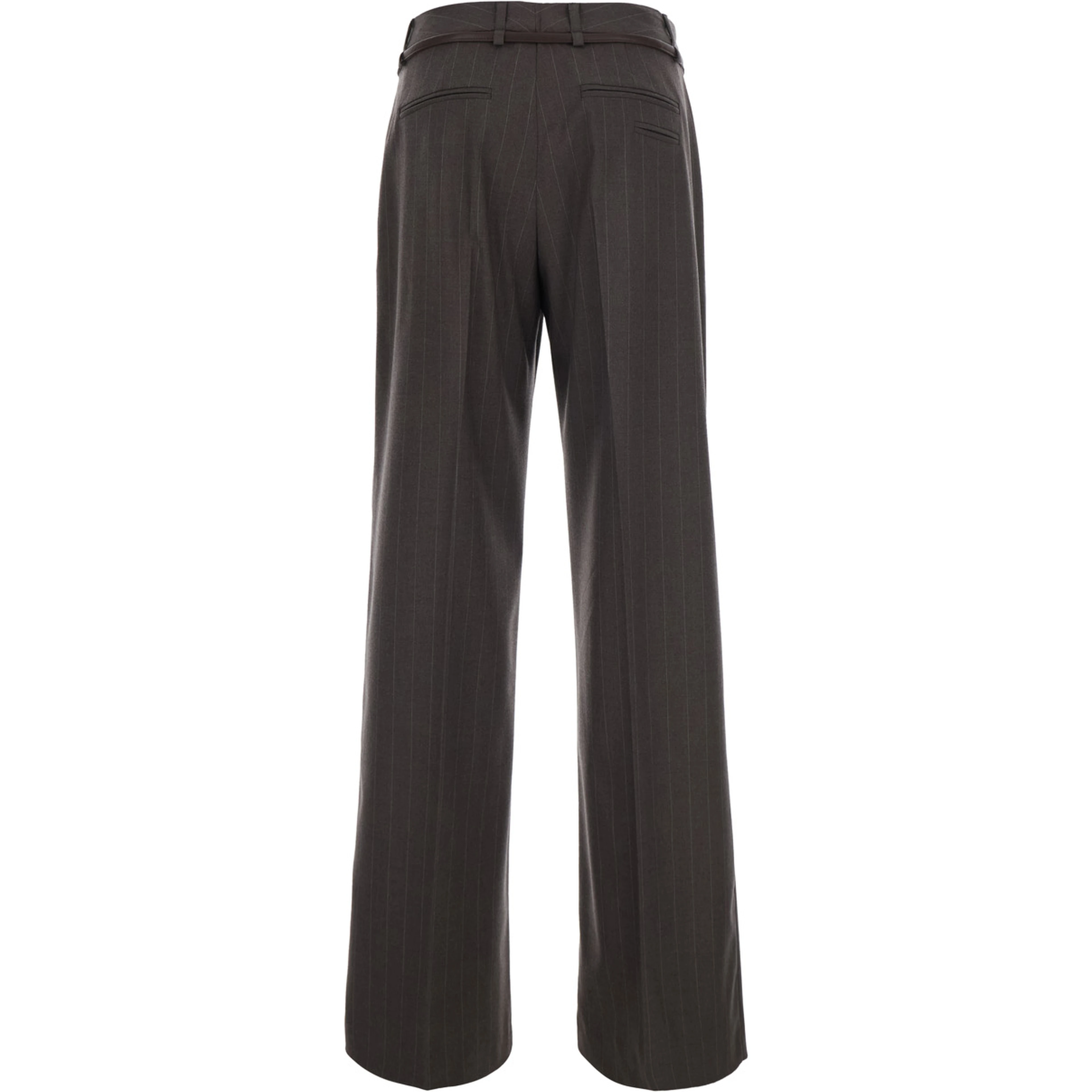 Brown Pants with belt and all-over pinstripe motif in fabric for women