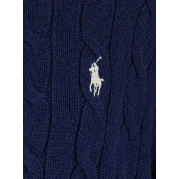 Blue Hooded Cardigan with Drawstring Hood and Pony Patch on the Front in Cotton for Men