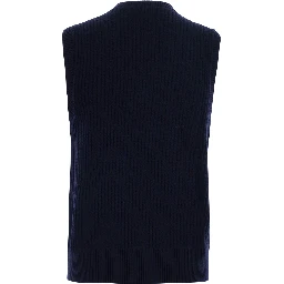 Blue Vest with V-neck and logo embroidery on the front in wool and cashmere for men