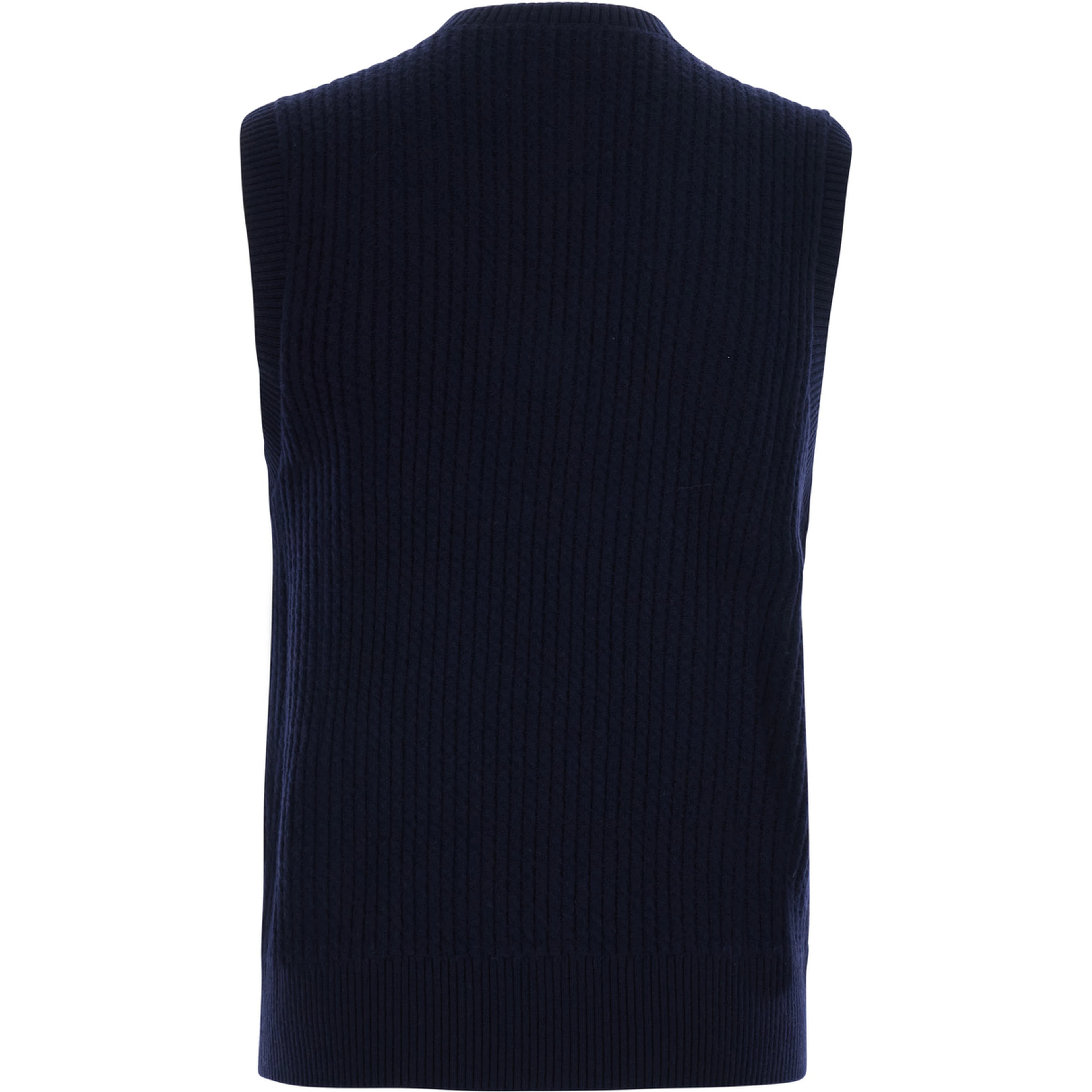 Blue Vest with V-neck and logo embroidery on the front in wool and cashmere for men