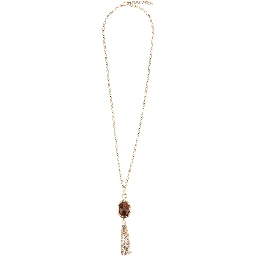Gold-tone chain-link necklace with gemstone and tassel pendant in brass for women