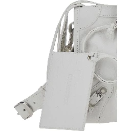 Le City White Small Handbag with Adjustable and Removable Shoulder Strap in Leather for Women