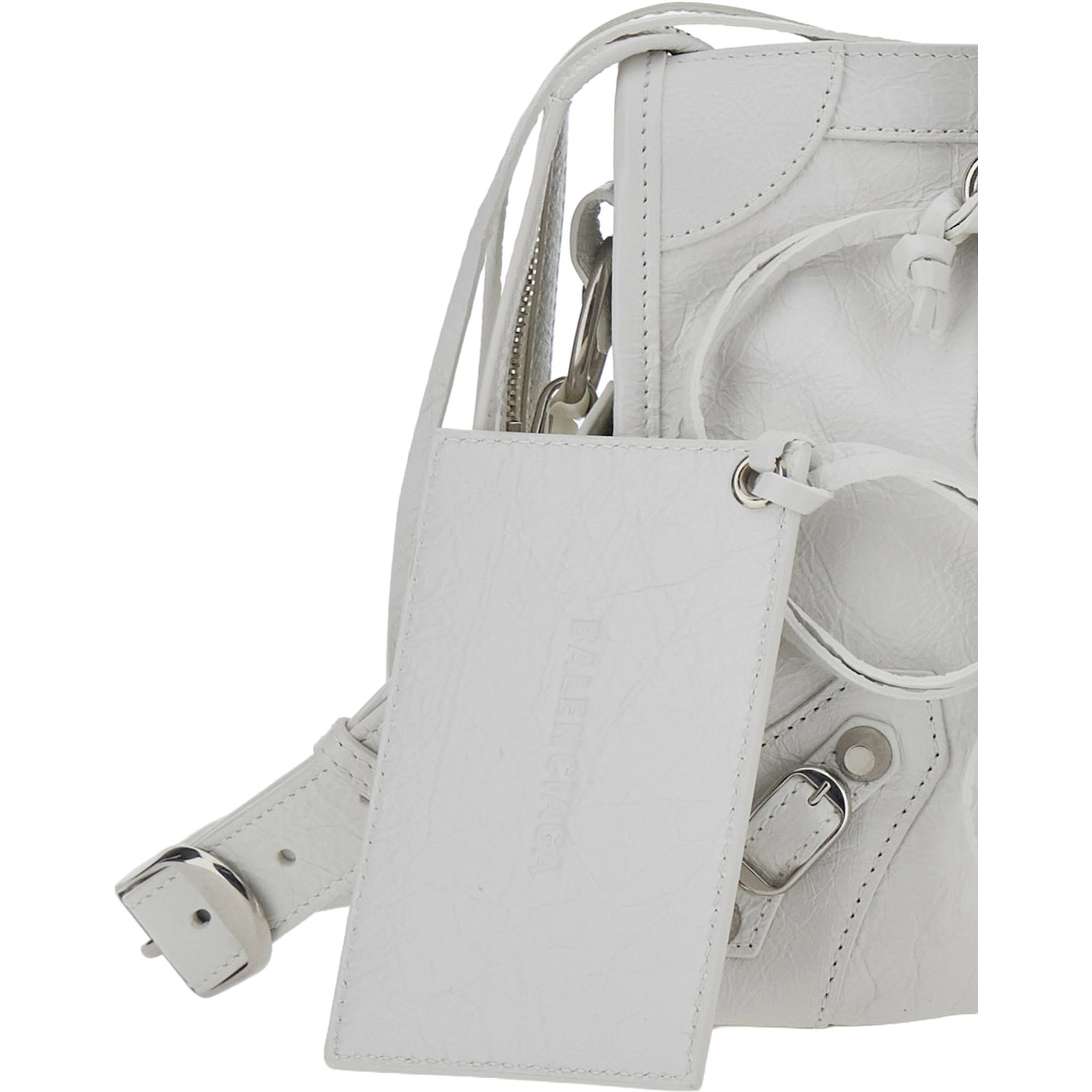 Le City White Small Handbag with Adjustable and Removable Shoulder Strap in Leather for Women