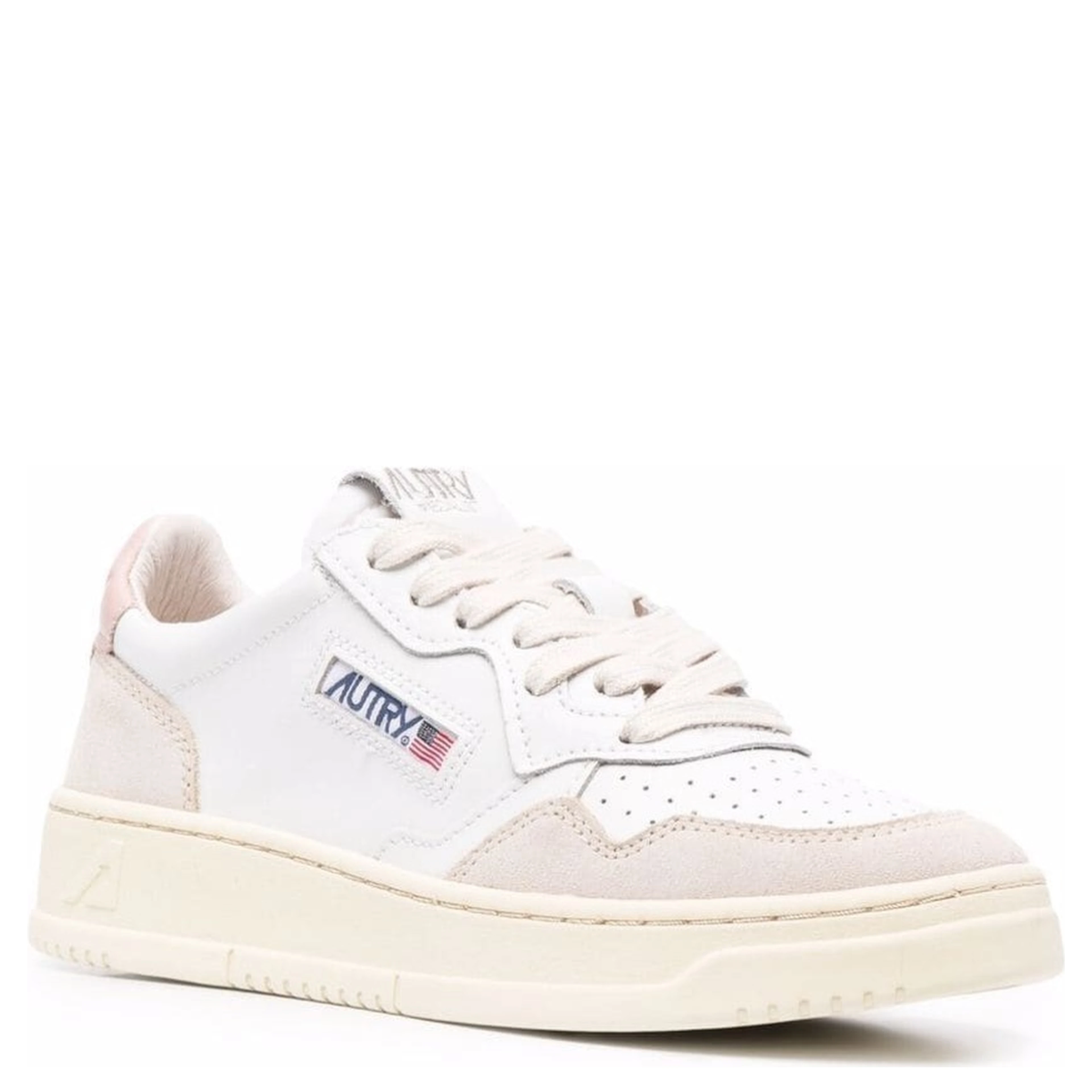 Low Top Sneakers Medalist with Beige Suede Details in White Leather Women