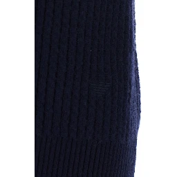 Blue Vest with V-neck and logo embroidery on the front in wool and cashmere for men