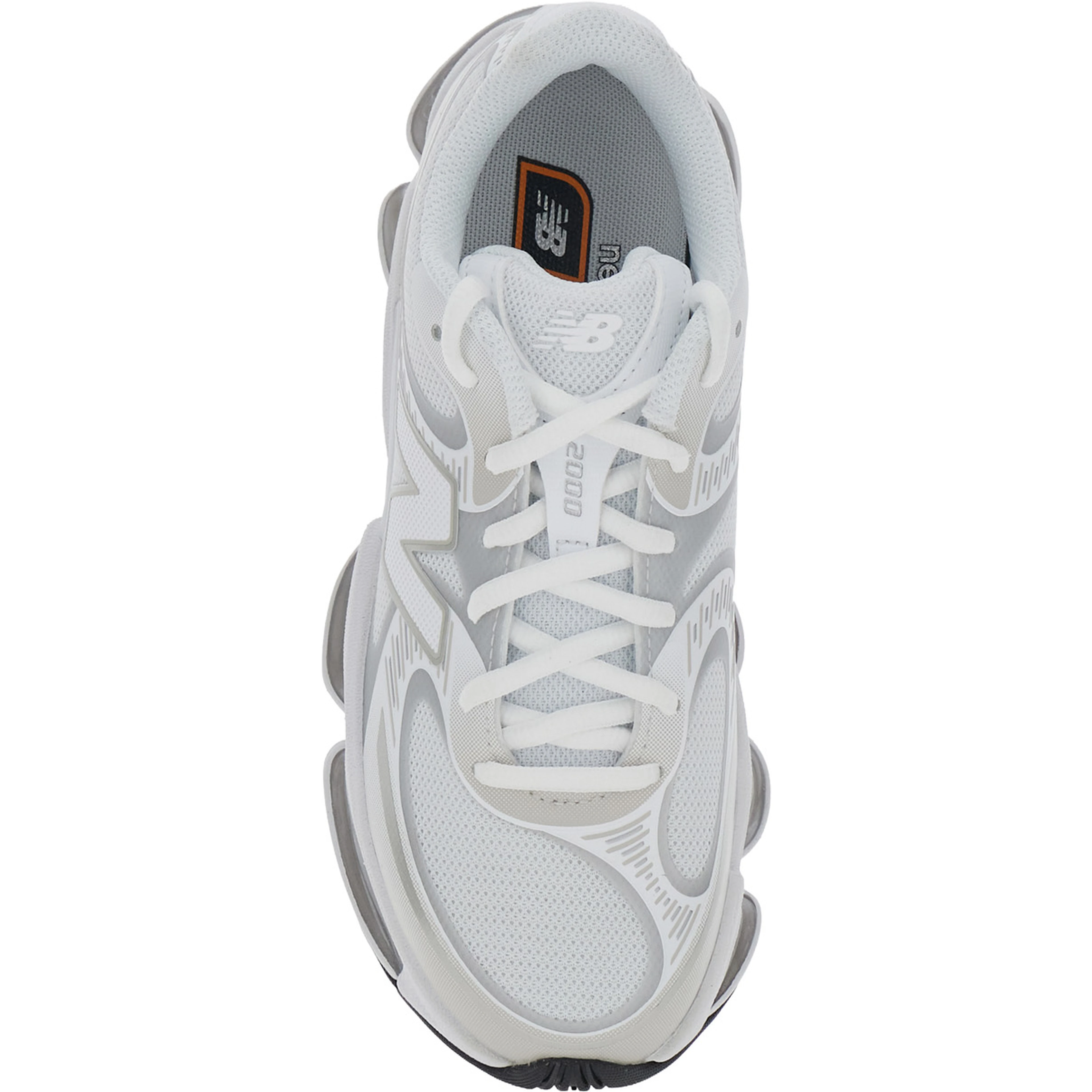 2000 White Low Top Sneakers with Logo Patch on the Side in Leather and Tech Fabric Unisex