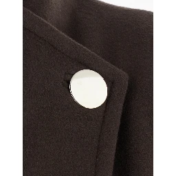 Brown Jacket with asymmetric front closure and front slit in  wool blend for women