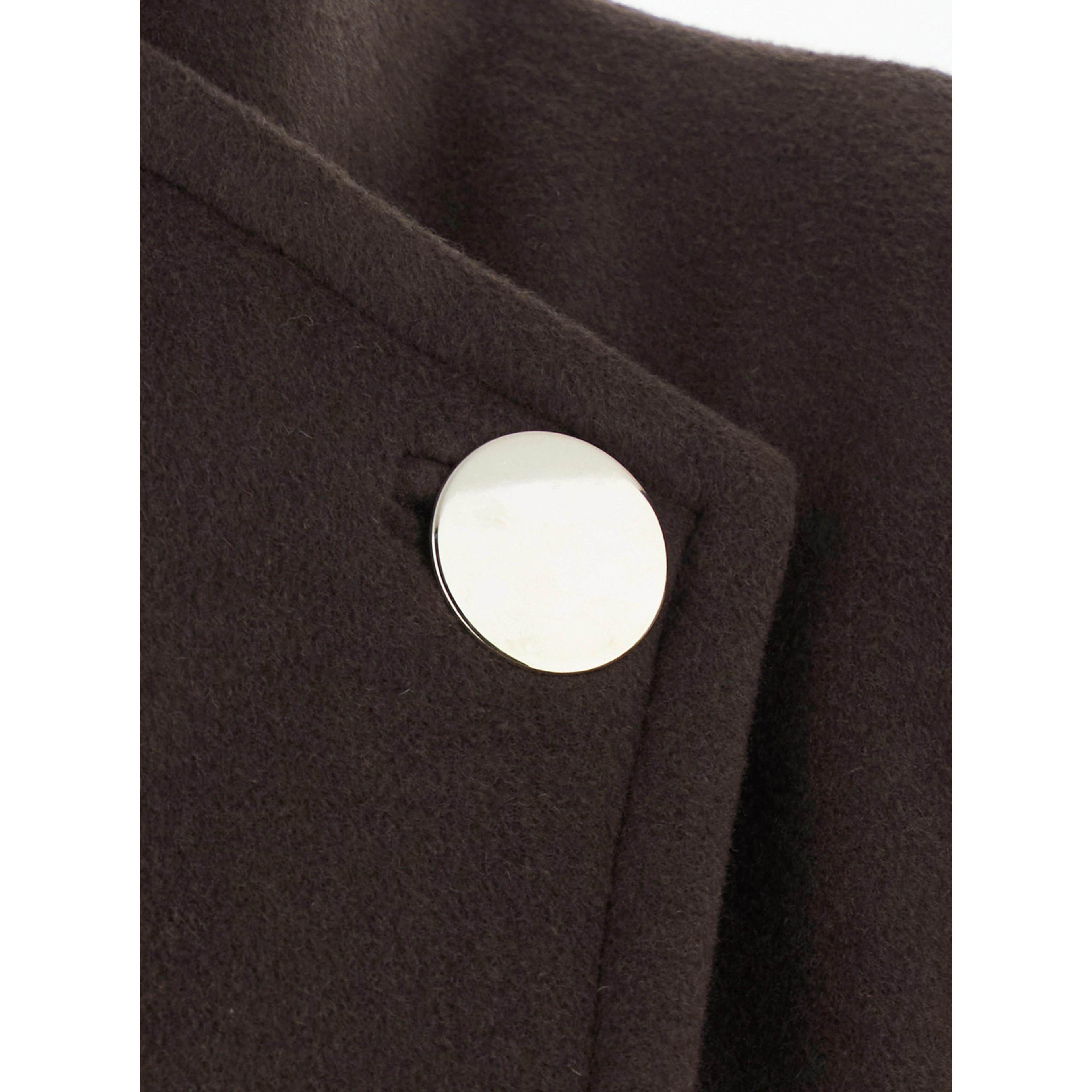 Brown Jacket with asymmetric front closure and front slit in  wool blend for women