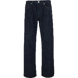 Dark Blue Five-Pocket Jeans with Logo Patch on the Back in Cotton Men