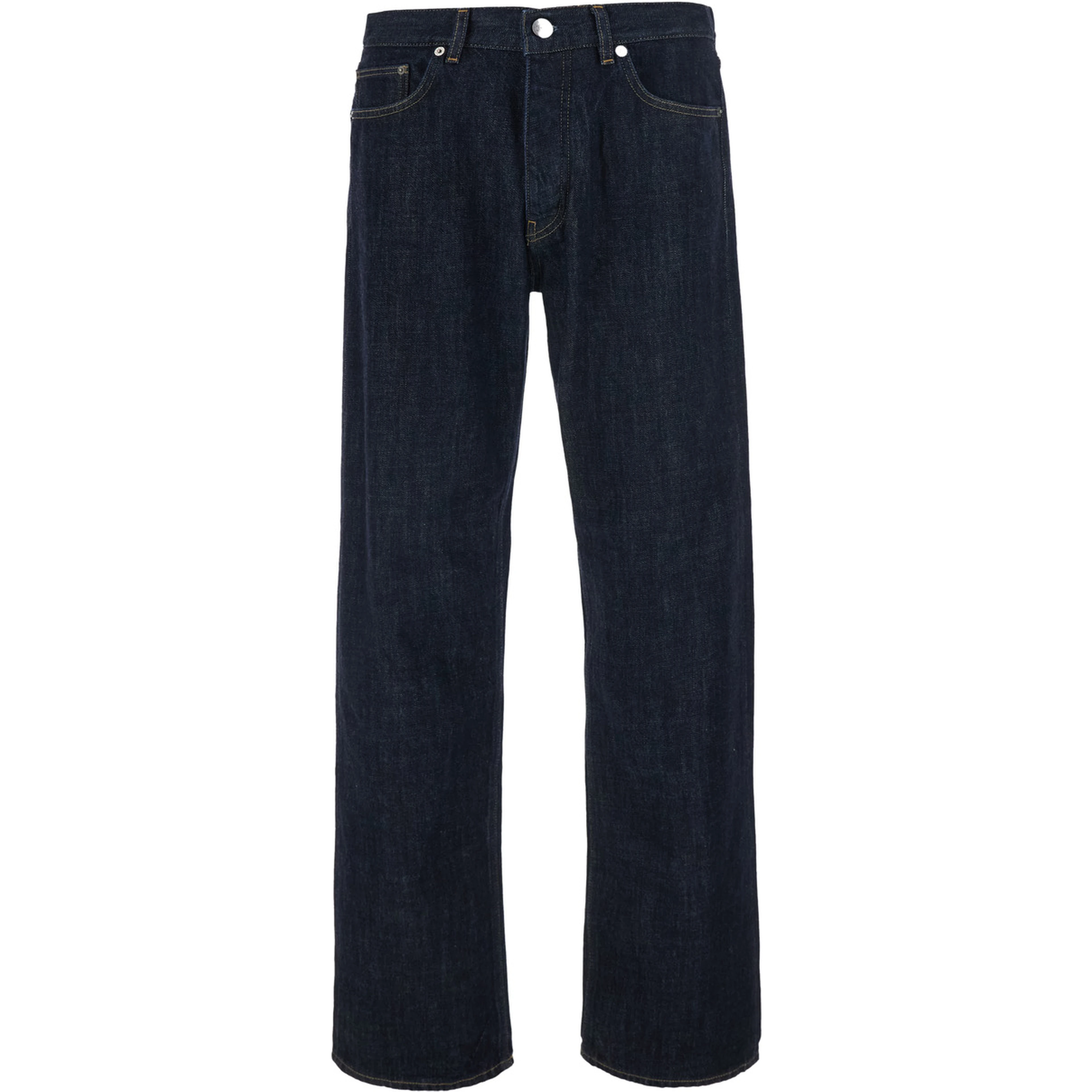 Dark Blue Five-Pocket Jeans with Logo Patch on the Back in Cotton Men