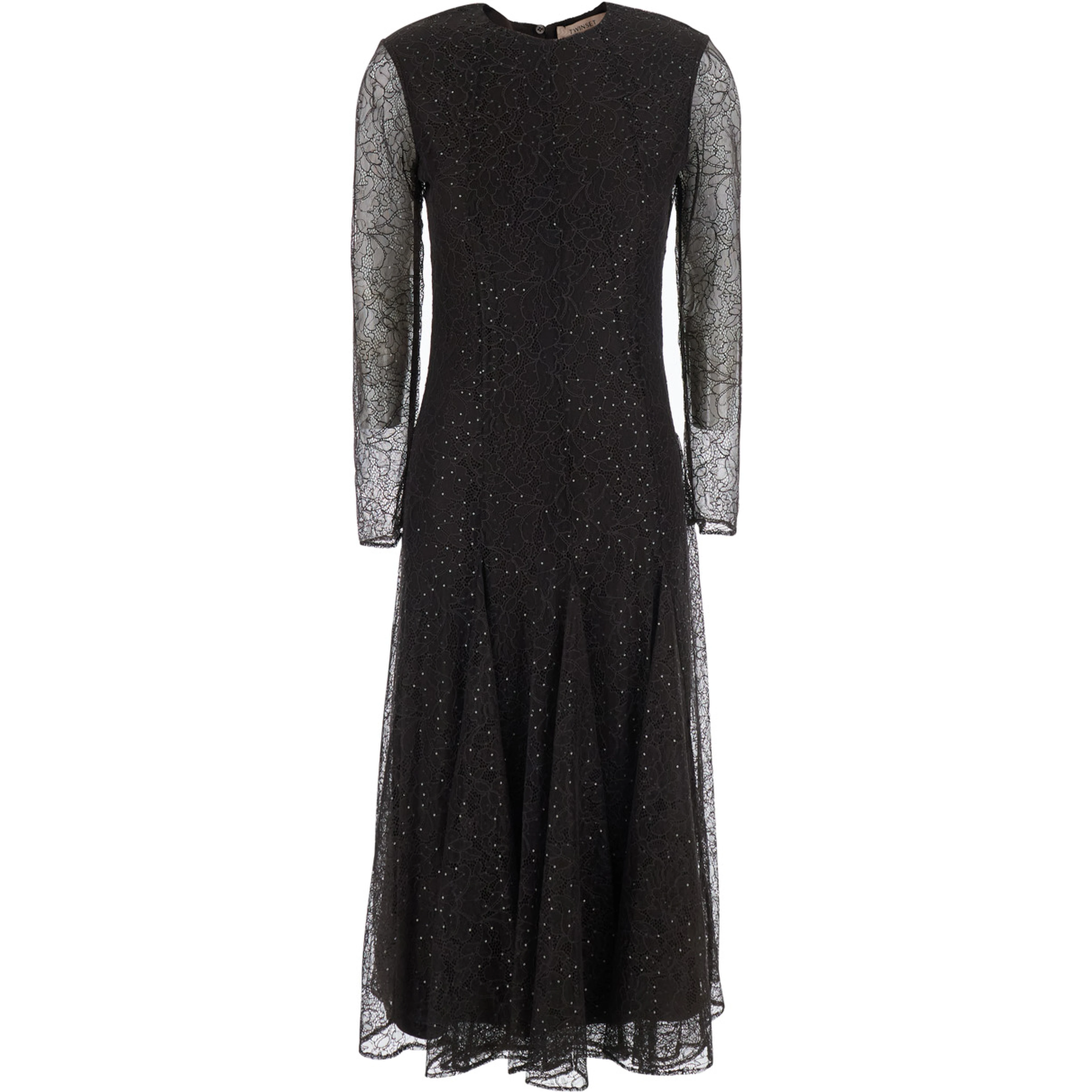 Brown Dress with V-neck and Long Sleeves in Tech Fabric for Women
