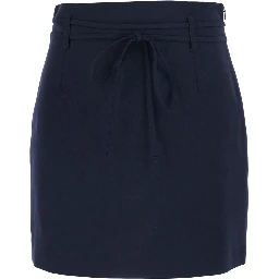 Blue Skirt with hidden zip closure on the side and bow on the front in stretch viscose blend women