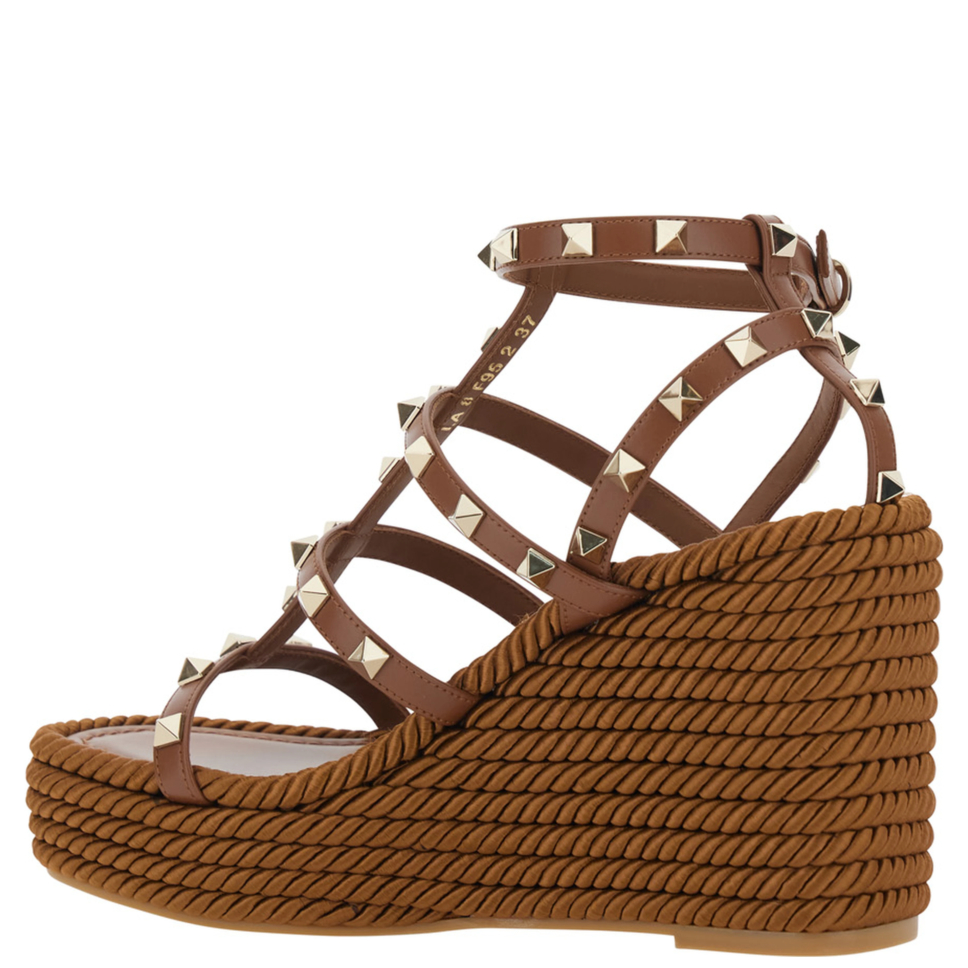 Brown wedges with Rockstud Decoration and Ankle Strap Closure in Leather for Women